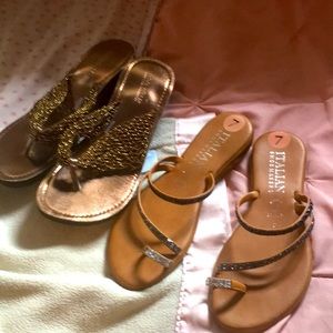 Two trendy & glitzy sandals.